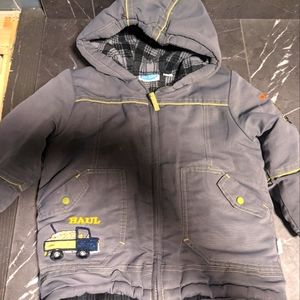 ❄️ Bon Bebe', Boys Work Trucks, Gray Hooded Jacket, Size 4T
